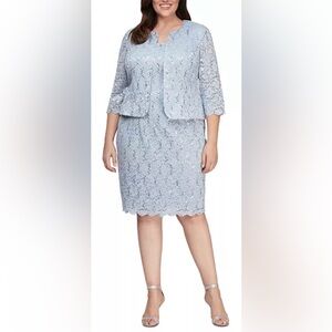 Alex Evenings 2-piece sequined dress &  jacket. Mother of bride. Light blue. 22